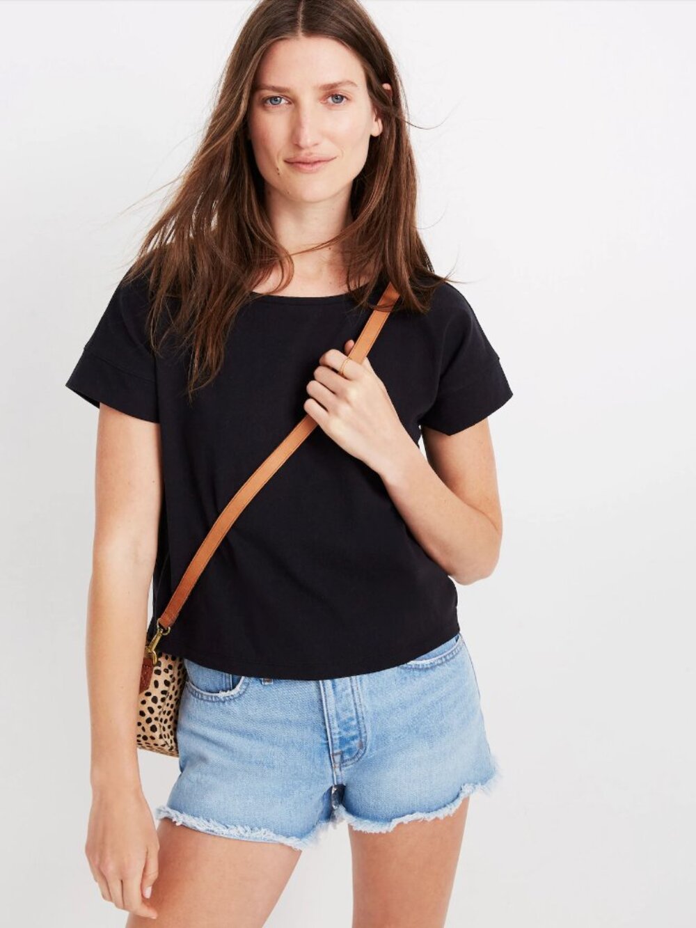 Madewell Women's Boxy-Crop Tee in Black ~ Medium